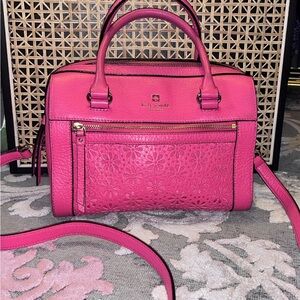 kate spade Hot Pink Leather Satchel with Floral Perforation - Unique 💖